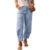 image:imageSHEWIN Womens Washed High Rise Barrel Jeans Elastic Waist Cropped Tapered Balloon Denim Ankle PantsBeau Blue