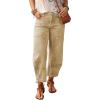 image:imageSHEWIN Womens Washed High Rise Barrel Jeans Elastic Waist Cropped Tapered Balloon Denim Ankle PantsKhaki