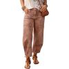 image:imageSHEWIN Womens Washed High Rise Barrel Jeans Elastic Waist Cropped Tapered Balloon Denim Ankle PantsRust Brown