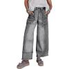 image:imageSHEWIN Womens Wide Leg Jeans High Waisted Baggy Jeans Stretchy Drawstring Denim PantsGray