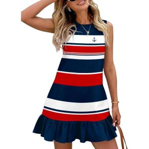 image:imageSHEWIN Dresses for Women 2026 Casual Summer Striped Sundresses Ruffle Hem Sleeveless Mini Tank Dress Fashion OutfitsRed Stripe
