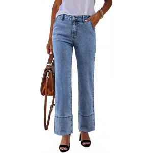 image:imageSHEWIN Straight Leg Jeans High Waisted Stretchy Trendy Wide Leg Flare Denim Pants