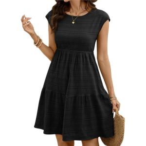 image:imageSHEWIN Women Summer Casual Mini Dress Lightweight Textured Boho Sundress with Pocket 2026Black