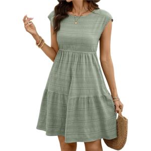 image:imageSHEWIN Women Summer Casual Mini Dress Lightweight Textured Boho Sundress with Pocket 2026Mint Green
