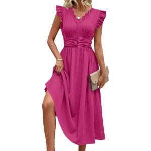 image:imageSHEWIN Women Summer Elegant Ruffle Sleeve Dress Semi Formal Boho Outfits 2026Ahot Pink