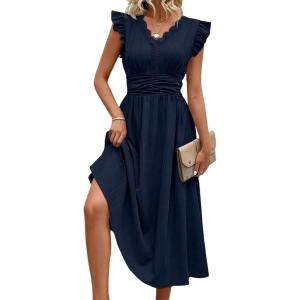 image:imageSHEWIN Women Summer Elegant Ruffle Sleeve Dress Semi Formal Boho Outfits 2026Navy Blue