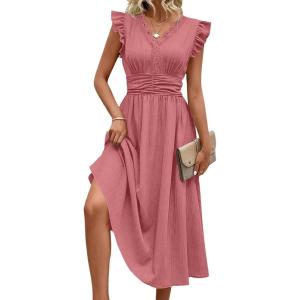 image:imageSHEWIN Women Summer Elegant Ruffle Sleeve Dress Semi Formal Boho Outfits 2026Pink