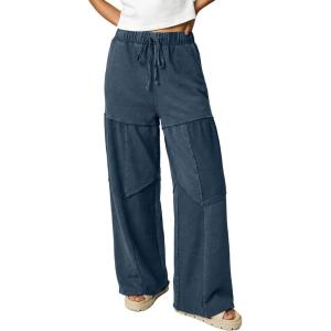 image:imageSHEWIN Women WashedOut Effect Fabric Pants Stretchy Wide Leg Trousers 2026Blue