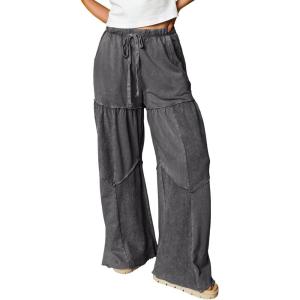 image:imageSHEWIN Women WashedOut Effect Fabric Pants Stretchy Wide Leg Trousers 2026Grey