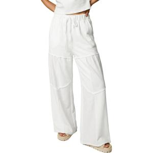 image:imageSHEWIN Women WashedOut Effect Fabric Pants Stretchy Wide Leg Trousers 2026White