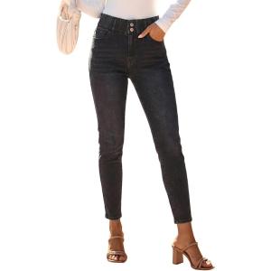 image:imageSHEWIN Womens High Waisted Skinny Jeans Stretchy Trendy Slimming Jeggings Buttons Full Length Denim Pants with PocketsBlack