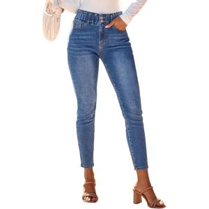 image:imageSHEWIN Womens High Waisted Skinny Jeans Stretchy Trendy Slimming Jeggings Buttons Full Length Denim Pants with PocketsMist Blue