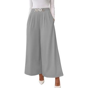 image:imageSHEWIN Womens Wide Leg Dress Palazzo Pants Elastic High Waisted Pleated Slacks Flowy Long Work Business Casual TrousersGrey