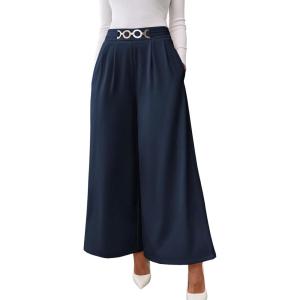 image:imageSHEWIN Womens Wide Leg Dress Palazzo Pants Elastic High Waisted Pleated Slacks Flowy Long Work Business Casual TrousersNavy Blue