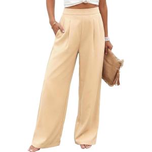 image:imageSHEWIN Womens Wide Leg Dress Pants 2026 Pleated Business Casual Office Work Palazzo Pants High Waisted Slacks TrousersKhaki