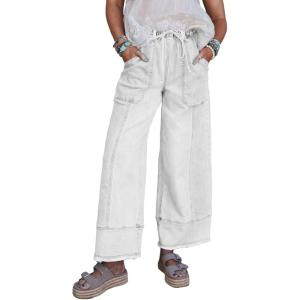 image:imageSHEWIN Womens Wide Leg Jeans High Waisted Baggy Jeans Stretchy Drawstring Denim PantsWhite