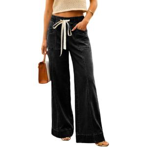 image:imageSHEWIN Womens Wide Leg Jeans High Waisted Tummy Control Stretchy Straight Leg Jeans Vintage Denim Casual Baggy PantsBlack