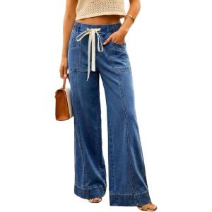 image:imageSHEWIN Womens Wide Leg Jeans High Waisted Tummy Control Stretchy Straight Leg Jeans Vintage Denim Casual Baggy PantsDenim Blue