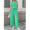 image:imageSHEWIN Women Casual Two Piece Sets Ribbed Knit Outfits Airport Pant Clothes 2026Green