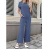 image:imageSHEWIN Women Casual Two Piece Sets Ribbed Knit Outfits Airport Pant Clothes 2026Navy Blue
