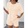 image:imageSHEWIN Womens Plaid 2 Piece Short Sets 2026 Lounge Beach Travel Vacation Outfits Matching Shorts Sweatsuit with PocketsBeige
