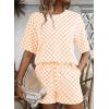 image:imageSHEWIN Womens Plaid 2 Piece Short Sets 2026 Lounge Beach Travel Vacation Outfits Matching Shorts Sweatsuit with PocketsBeige