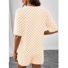 image:imageSHEWIN Womens Plaid 2 Piece Short Sets 2026 Lounge Beach Travel Vacation Outfits Matching Shorts Sweatsuit with PocketsBeige