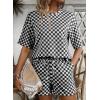 image:imageSHEWIN Womens Plaid 2 Piece Short Sets 2026 Lounge Beach Travel Vacation Outfits Matching Shorts Sweatsuit with PocketsBlack