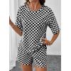 image:imageSHEWIN Womens Plaid 2 Piece Short Sets 2026 Lounge Beach Travel Vacation Outfits Matching Shorts Sweatsuit with PocketsBlack