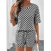 image:imageSHEWIN Womens Plaid 2 Piece Short Sets 2026 Lounge Beach Travel Vacation Outfits Matching Shorts Sweatsuit with PocketsBlack