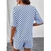 image:imageSHEWIN Womens Plaid 2 Piece Short Sets 2026 Lounge Beach Travel Vacation Outfits Matching Shorts Sweatsuit with PocketsBlue