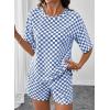 image:imageSHEWIN Womens Plaid 2 Piece Short Sets 2026 Lounge Beach Travel Vacation Outfits Matching Shorts Sweatsuit with PocketsBlue