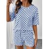 image:imageSHEWIN Womens Plaid 2 Piece Short Sets 2026 Lounge Beach Travel Vacation Outfits Matching Shorts Sweatsuit with PocketsBlue