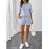 image:imageSHEWIN Womens Plaid 2 Piece Short Sets 2026 Lounge Beach Travel Vacation Outfits Matching Shorts Sweatsuit with PocketsBlue