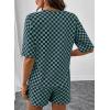 image:imageSHEWIN Womens Plaid 2 Piece Short Sets 2026 Lounge Beach Travel Vacation Outfits Matching Shorts Sweatsuit with PocketsGreen