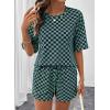 image:imageSHEWIN Womens Plaid 2 Piece Short Sets 2026 Lounge Beach Travel Vacation Outfits Matching Shorts Sweatsuit with PocketsGreen