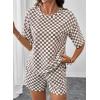 image:imageSHEWIN Womens Plaid 2 Piece Short Sets 2026 Lounge Beach Travel Vacation Outfits Matching Shorts Sweatsuit with PocketsGrey