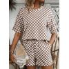 image:imageSHEWIN Womens Plaid 2 Piece Short Sets 2026 Lounge Beach Travel Vacation Outfits Matching Shorts Sweatsuit with PocketsGrey