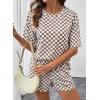 image:imageSHEWIN Womens Plaid 2 Piece Short Sets 2026 Lounge Beach Travel Vacation Outfits Matching Shorts Sweatsuit with PocketsGrey