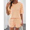 image:imageSHEWIN Womens Plaid 2 Piece Short Sets 2026 Lounge Beach Travel Vacation Outfits Matching Shorts Sweatsuit with PocketsOrange