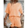 image:imageSHEWIN Womens Plaid 2 Piece Short Sets 2026 Lounge Beach Travel Vacation Outfits Matching Shorts Sweatsuit with PocketsOrange