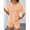 image:imageSHEWIN Womens Plaid 2 Piece Short Sets 2026 Lounge Beach Travel Vacation Outfits Matching Shorts Sweatsuit with PocketsOrange