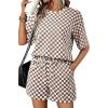 image:imageSHEWIN Womens Plaid 2 Piece Short Sets 2026 Lounge Beach Travel Vacation Outfits Matching Shorts Sweatsuit with PocketsGrey