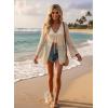 image:imageSHEWIN Crochet Cardigans for Women Long Sleeve Tie Front Bow Cardigan Sweaters Hollow Out Knit Summer Beach Vacation CoverupsBeige