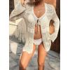 image:imageSHEWIN Crochet Cardigans for Women Long Sleeve Tie Front Bow Cardigan Sweaters Hollow Out Knit Summer Beach Vacation CoverupsBeige