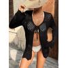 image:imageSHEWIN Crochet Cardigans for Women Long Sleeve Tie Front Bow Cardigan Sweaters Hollow Out Knit Summer Beach Vacation CoverupsBlack