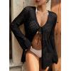 image:imageSHEWIN Crochet Cardigans for Women Long Sleeve Tie Front Bow Cardigan Sweaters Hollow Out Knit Summer Beach Vacation CoverupsBlack