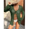 image:imageSHEWIN Crochet Cardigans for Women Long Sleeve Tie Front Bow Cardigan Sweaters Hollow Out Knit Summer Beach Vacation CoverupsBlackish Green