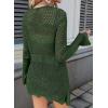 image:imageSHEWIN Crochet Cardigans for Women Long Sleeve Tie Front Bow Cardigan Sweaters Hollow Out Knit Summer Beach Vacation CoverupsBlackish Green