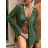 image:imageSHEWIN Crochet Cardigans for Women Long Sleeve Tie Front Bow Cardigan Sweaters Hollow Out Knit Summer Beach Vacation CoverupsBlackish Green